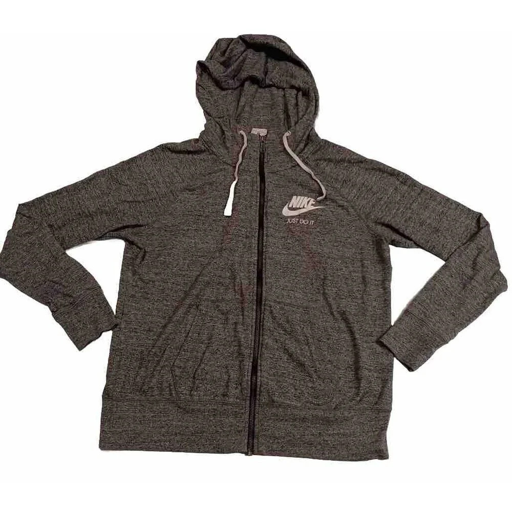 Vintage Nike Hooded Full Zip Light‎ Weight Track Jacket size Medium Gray